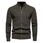 Men’s Winter Full-Zip Cardigan Sweater – High-Stretch Cotton Stand Collar Knit Top | Y324