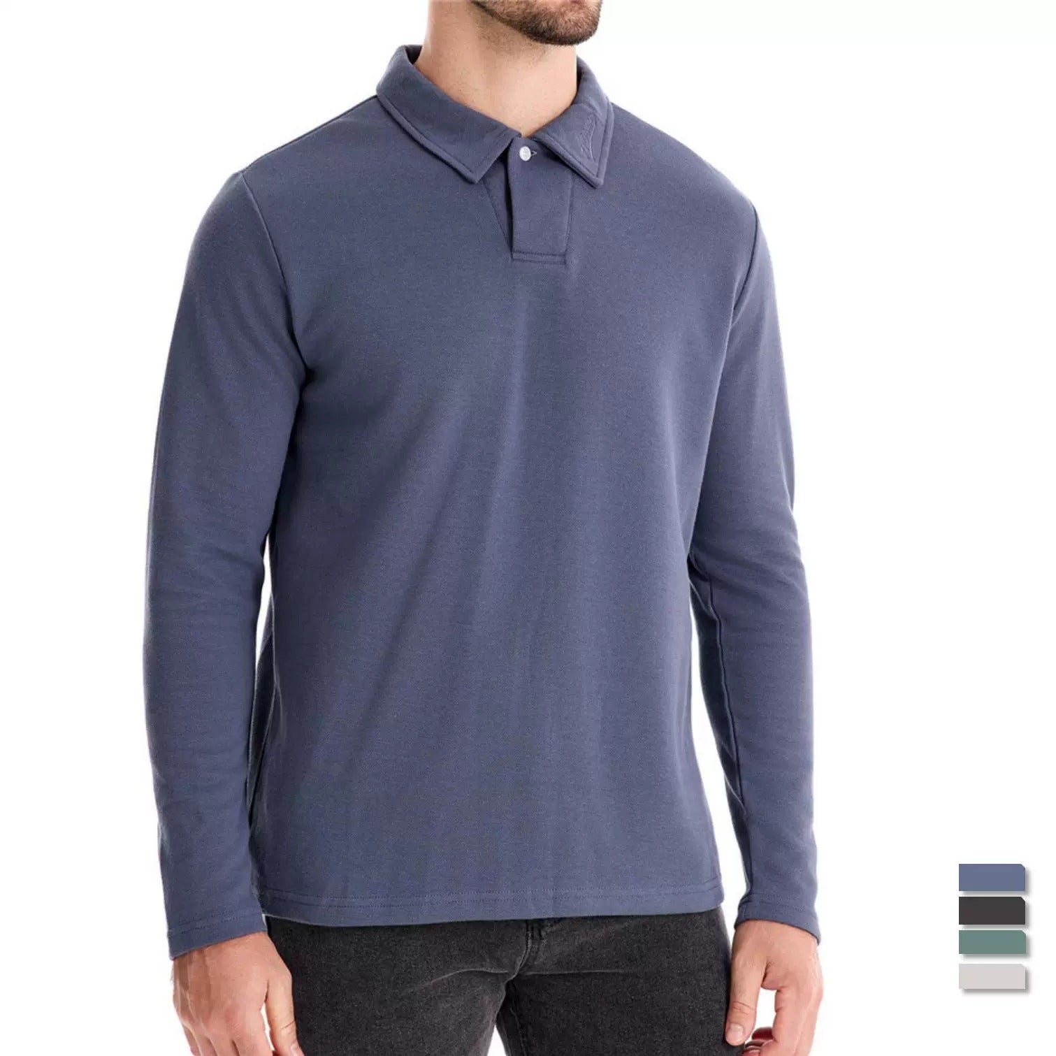 Men's Washed Polo Shirt – Long Sleeve Cotton Blend Top | Smart-Casual Autumn Essential | PL255