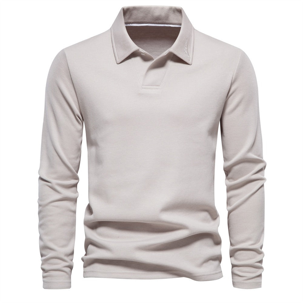 Men's Washed Polo Shirt – Long Sleeve Cotton Blend Top | Smart-Casual Autumn Essential | PL255