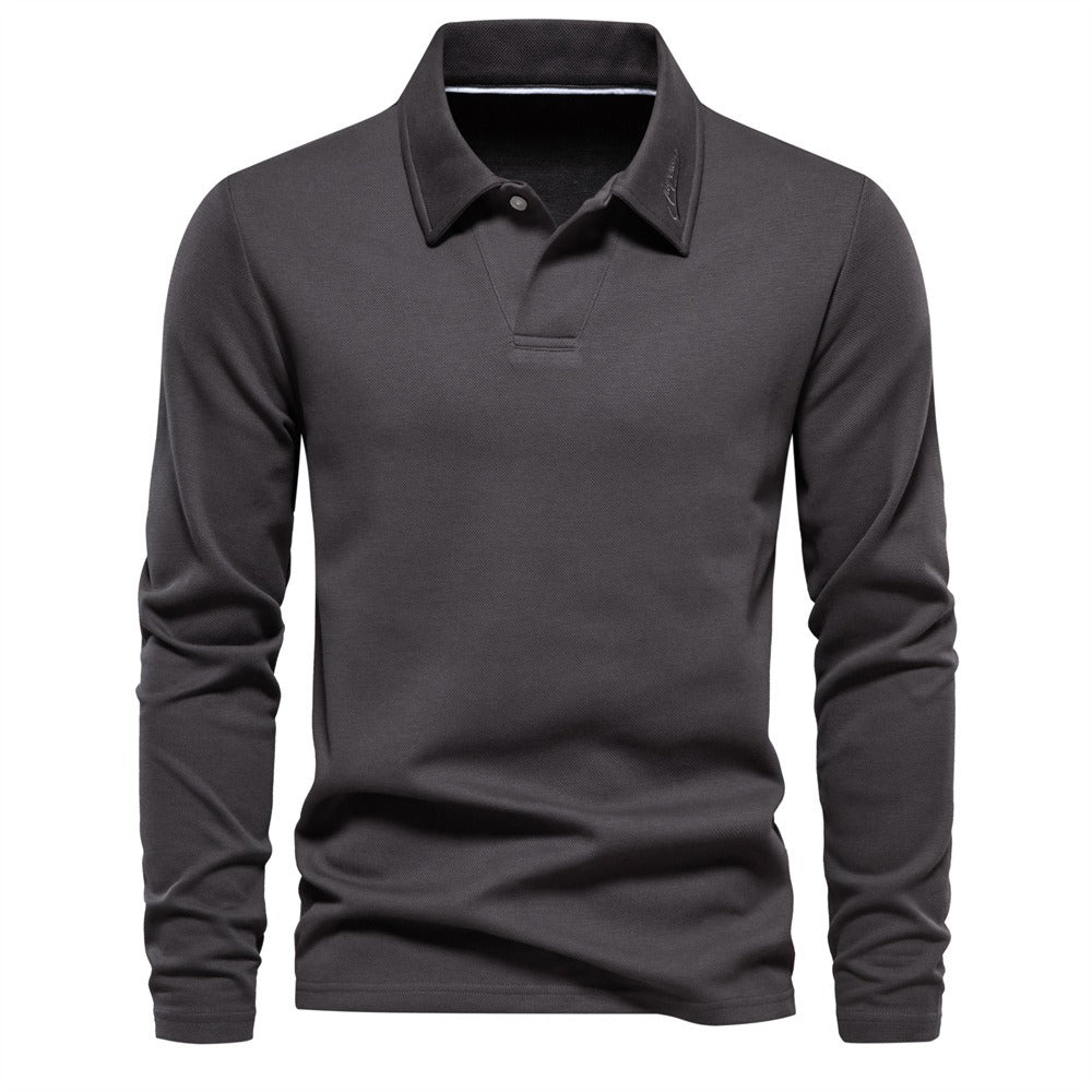 Men's Washed Polo Shirt – Long Sleeve Cotton Blend Top | Smart-Casual Autumn Essential | PL255