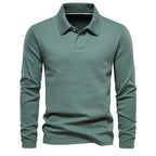 Men's Washed Polo Shirt – Long Sleeve Cotton Blend Top | Smart-Casual Autumn Essential | PL255