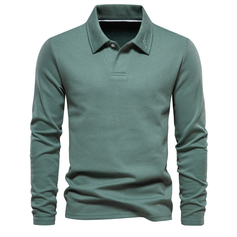 Men's Washed Polo Shirt – Long Sleeve Cotton Blend Top | Smart-Casual Autumn Essential | PL255