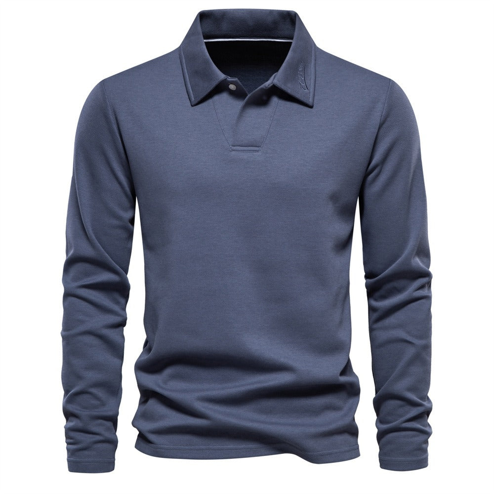 Men's Washed Polo Shirt – Long Sleeve Cotton Blend Top | Smart-Casual Autumn Essential | PL255