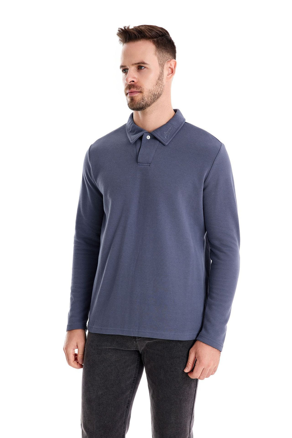 Men's Washed Polo Shirt – Long Sleeve Cotton Blend Top | Smart-Casual Autumn Essential | PL255