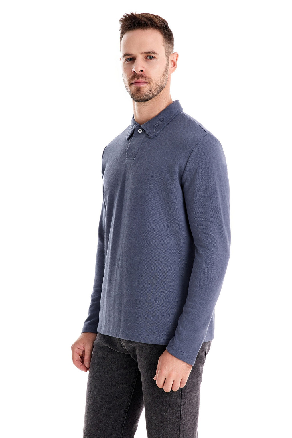 Men's Washed Polo Shirt – Long Sleeve Cotton Blend Top | Smart-Casual Autumn Essential | PL255