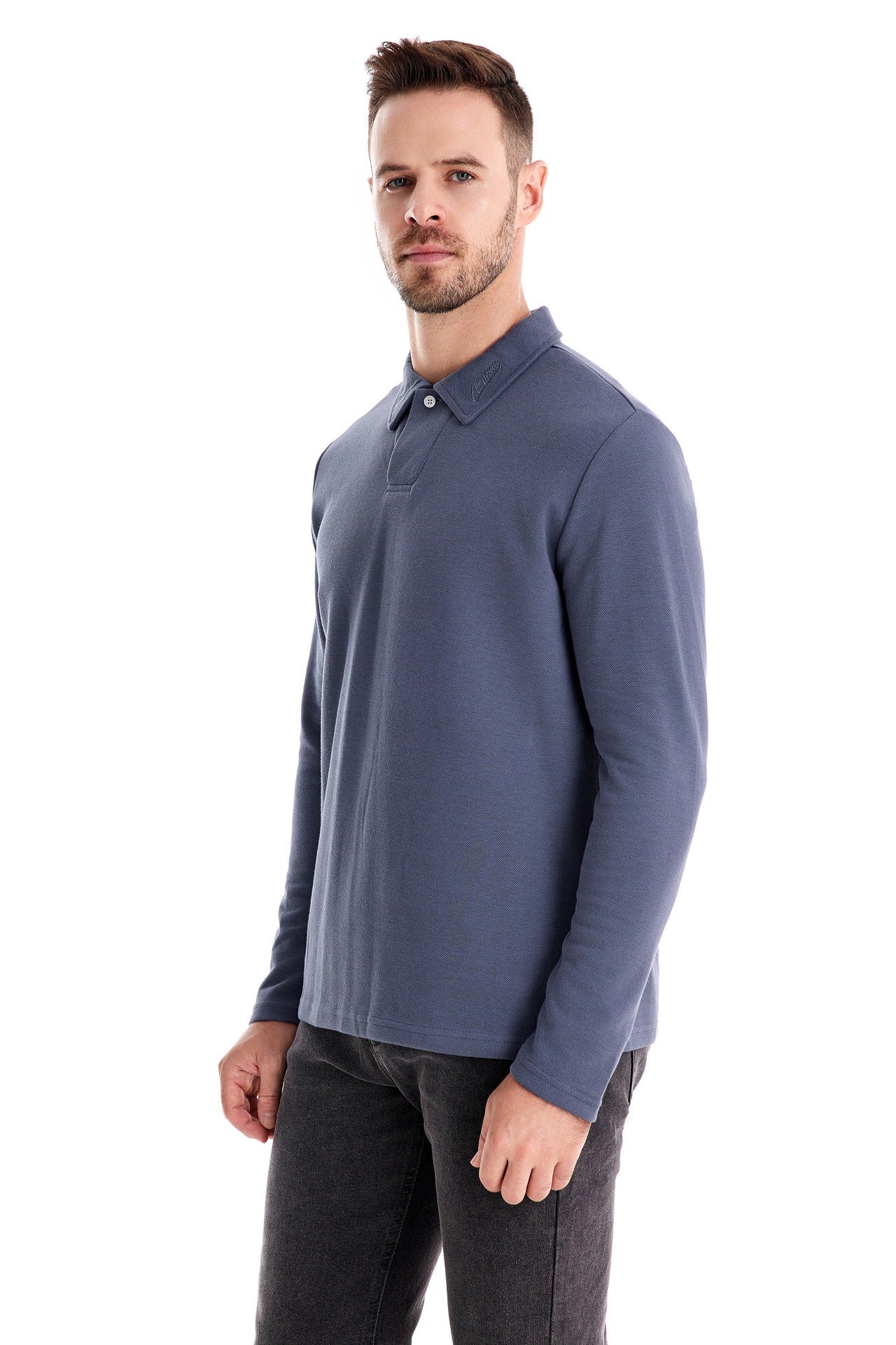 Men's Washed Polo Shirt – Long Sleeve Cotton Blend Top | Smart-Casual Autumn Essential | PL255