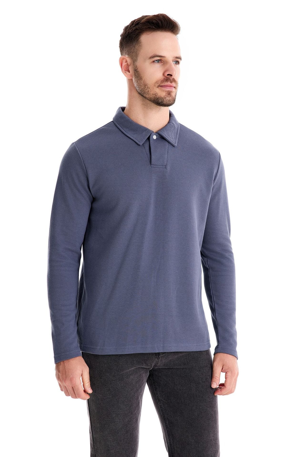 Men's Washed Polo Shirt – Long Sleeve Cotton Blend Top | Smart-Casual Autumn Essential | PL255