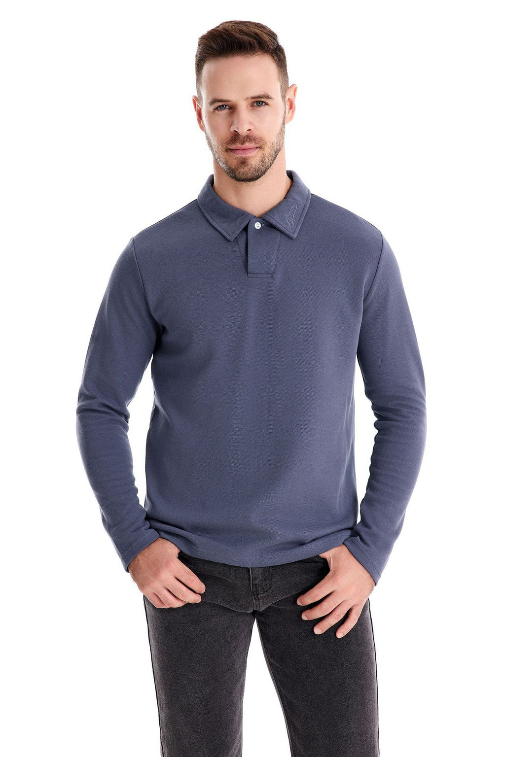 Men's Washed Polo Shirt – Long Sleeve Cotton Blend Top | Smart-Casual Autumn Essential | PL255