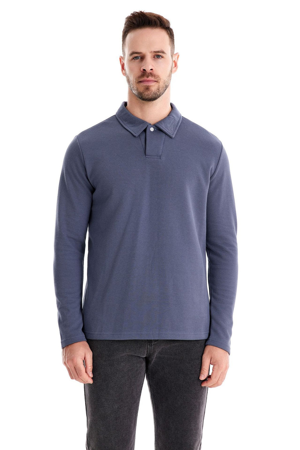 Men's Washed Polo Shirt – Long Sleeve Cotton Blend Top | Smart-Casual Autumn Essential | PL255