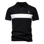 Men's Embroidered Deer Contrast V-Neck Polo Shirt - 2025 Summer Slim-Fit Casual Top | PL7002