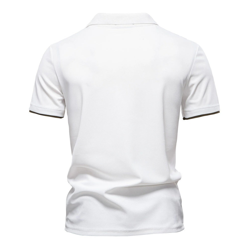 Men's Embroidered Deer Contrast V-Neck Polo Shirt - 2025 Summer Slim-Fit Casual Top | PL7002