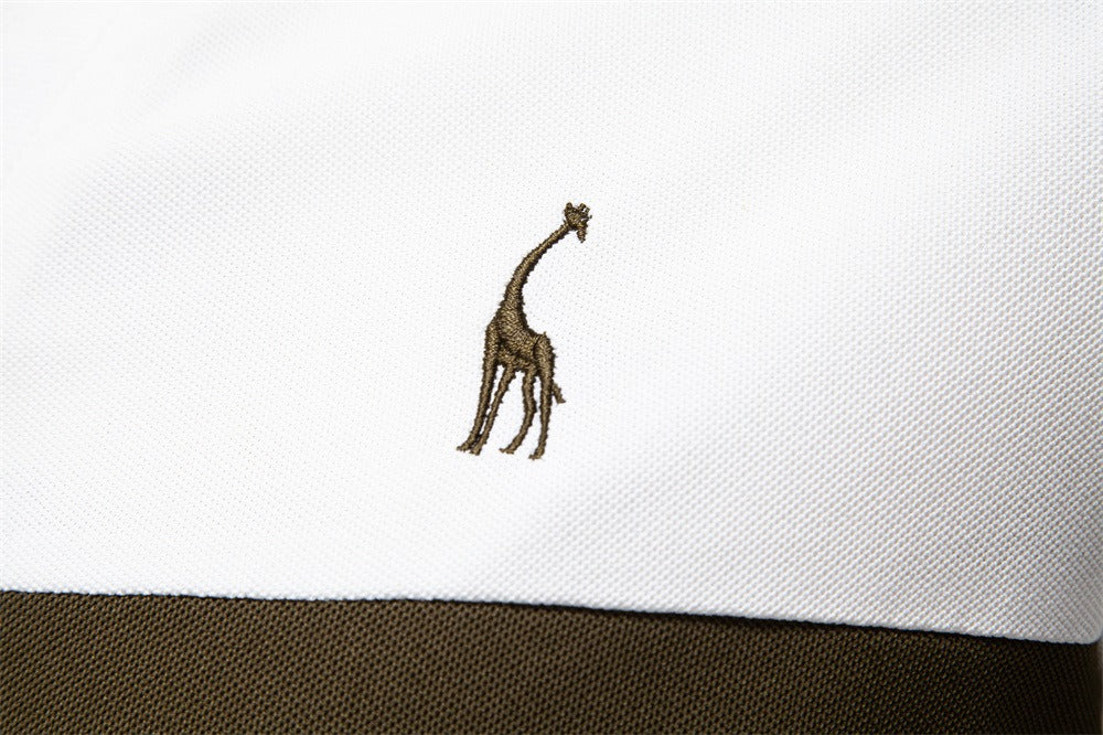 Men's Embroidered Deer Contrast V-Neck Polo Shirt - 2025 Summer Slim-Fit Casual Top | PL7002