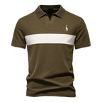 Men's Embroidered Deer Contrast V-Neck Polo Shirt - 2025 Summer Slim-Fit Casual Top | PL7002