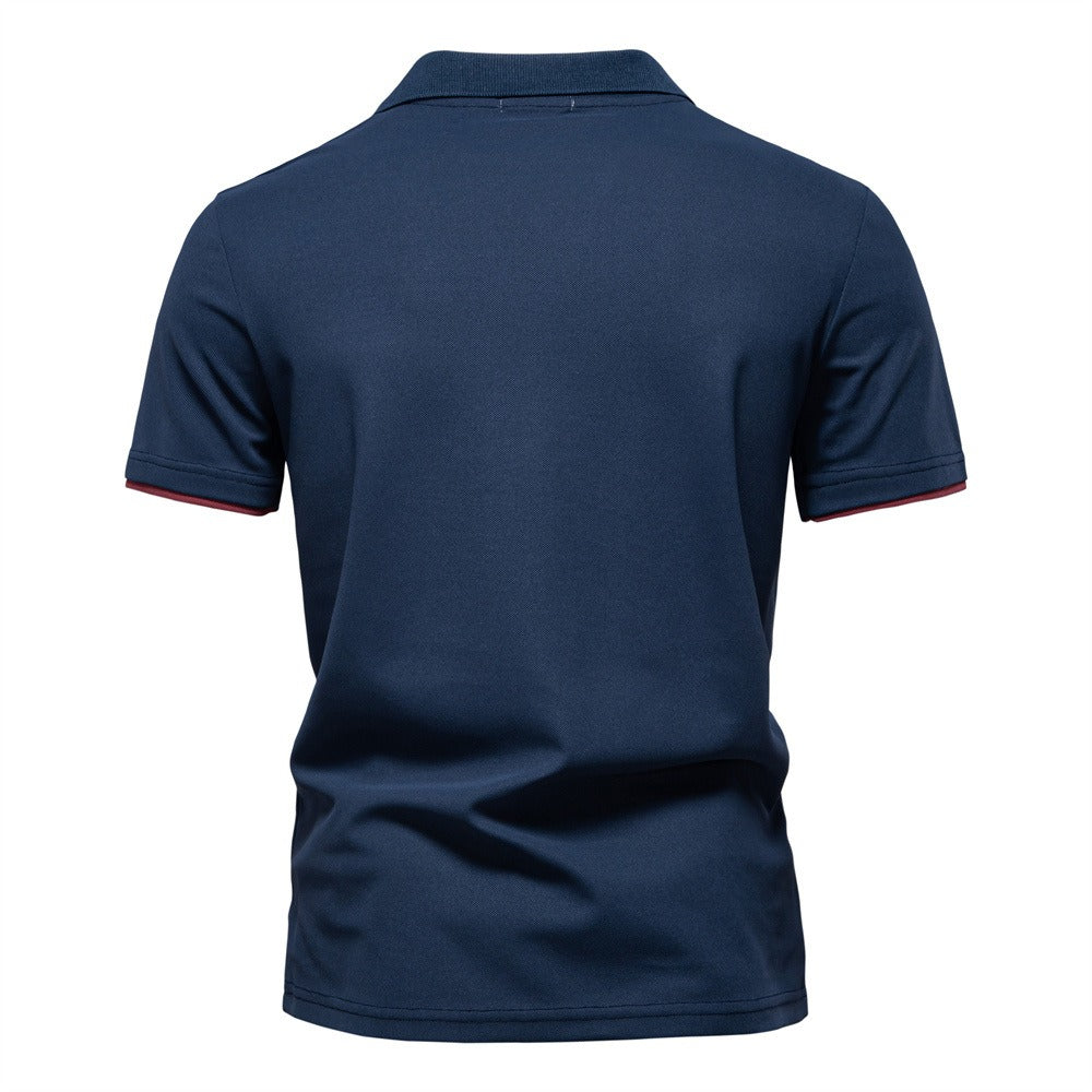 Men's Embroidered Deer Contrast V-Neck Polo Shirt - 2025 Summer Slim-Fit Casual Top | PL7002