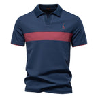 Men's Embroidered Deer Contrast V-Neck Polo Shirt - 2025 Summer Slim-Fit Casual Top | PL7002