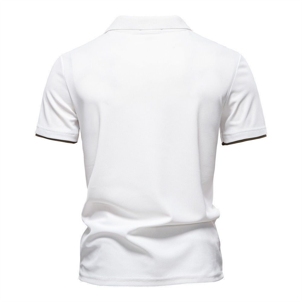Men's Embroidered Deer Contrast V-Neck Polo Shirt - 2025 Summer Slim-Fit Casual Top | PL7002