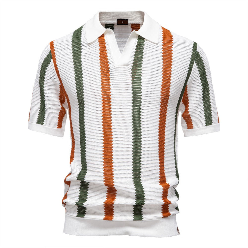Men's Breathable Stripe Knit Polo Shirt - 2025 Summer Slim-Fit Business Casual Top | PSD8030