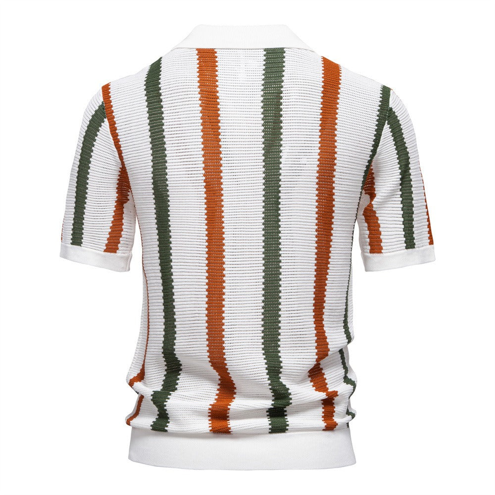 Men's Breathable Stripe Knit Polo Shirt - 2025 Summer Slim-Fit Business Casual Top | PSD8030