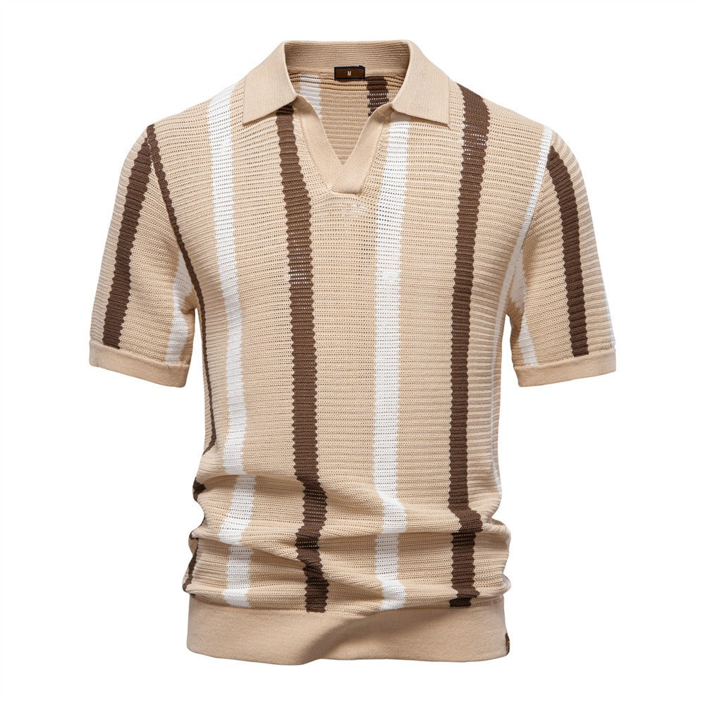 Men's Breathable Stripe Knit Polo Shirt - 2025 Summer Slim-Fit Business Casual Top | PSD8030