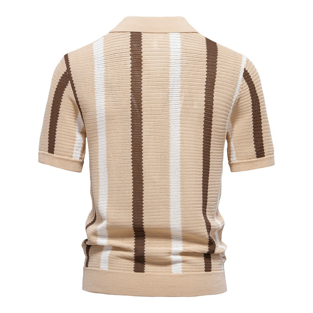 Men's Breathable Stripe Knit Polo Shirt - 2025 Summer Slim-Fit Business Casual Top | PSD8030