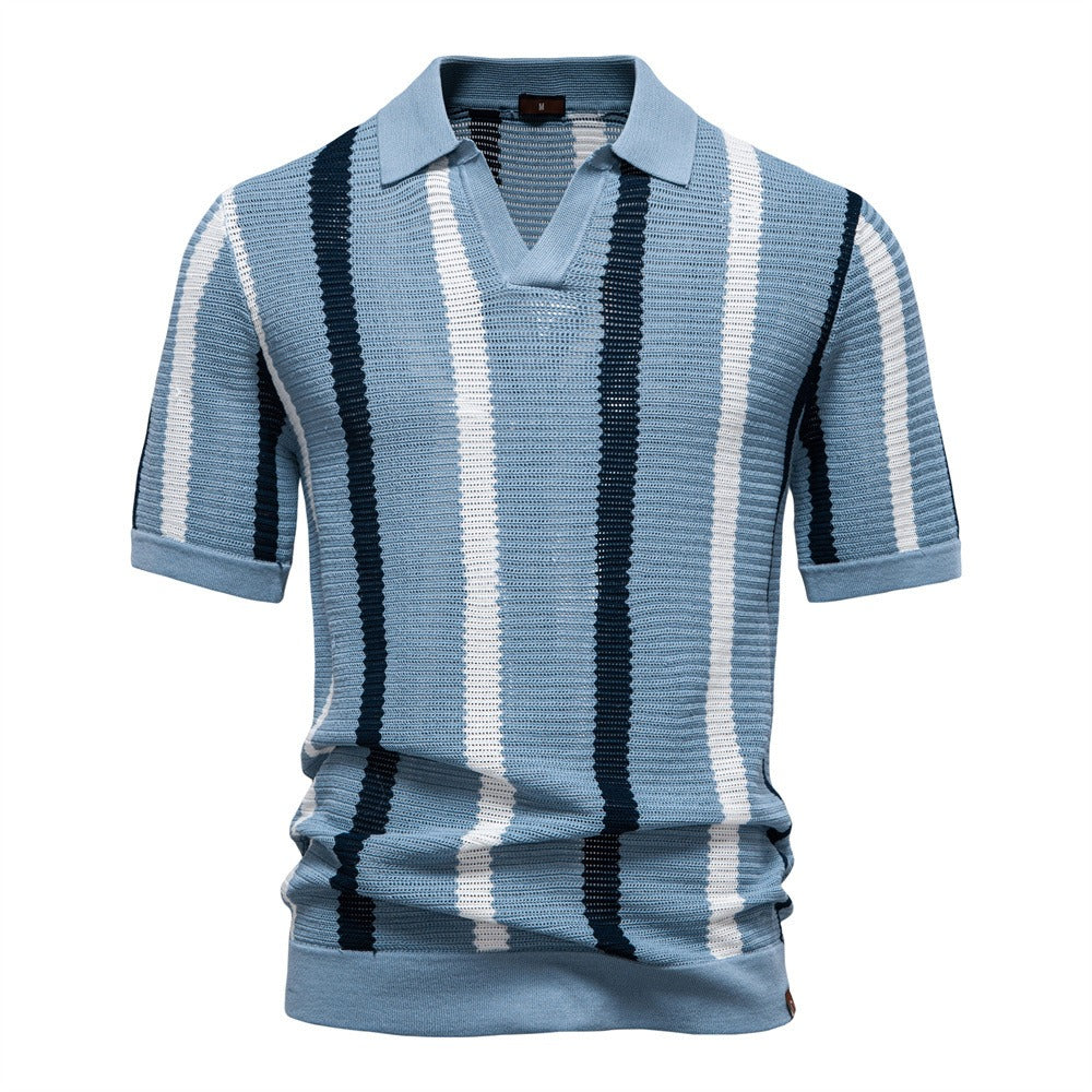Men's Breathable Stripe Knit Polo Shirt - 2025 Summer Slim-Fit Business Casual Top | PSD8030