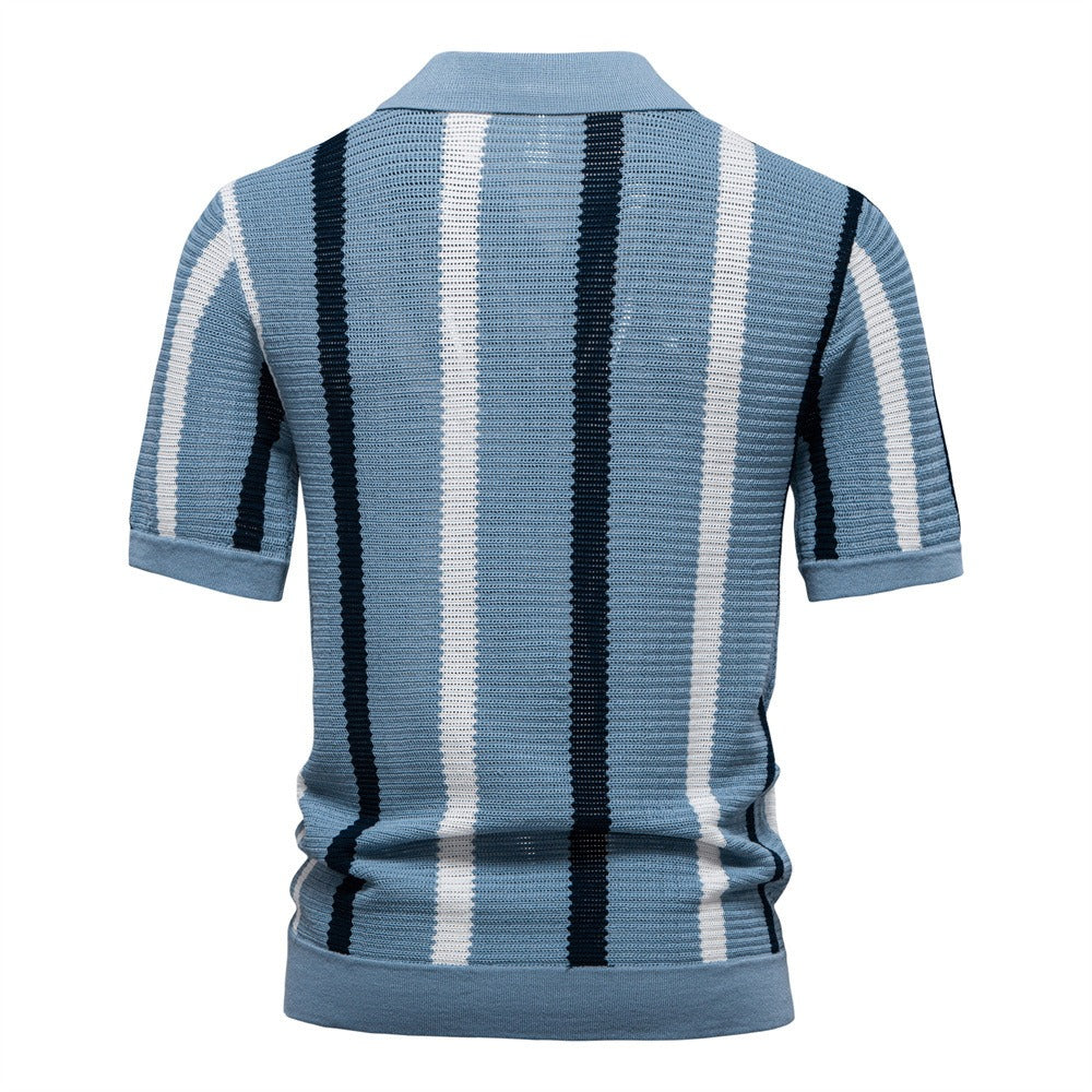Men's Breathable Stripe Knit Polo Shirt - 2025 Summer Slim-Fit Business Casual Top | PSD8030