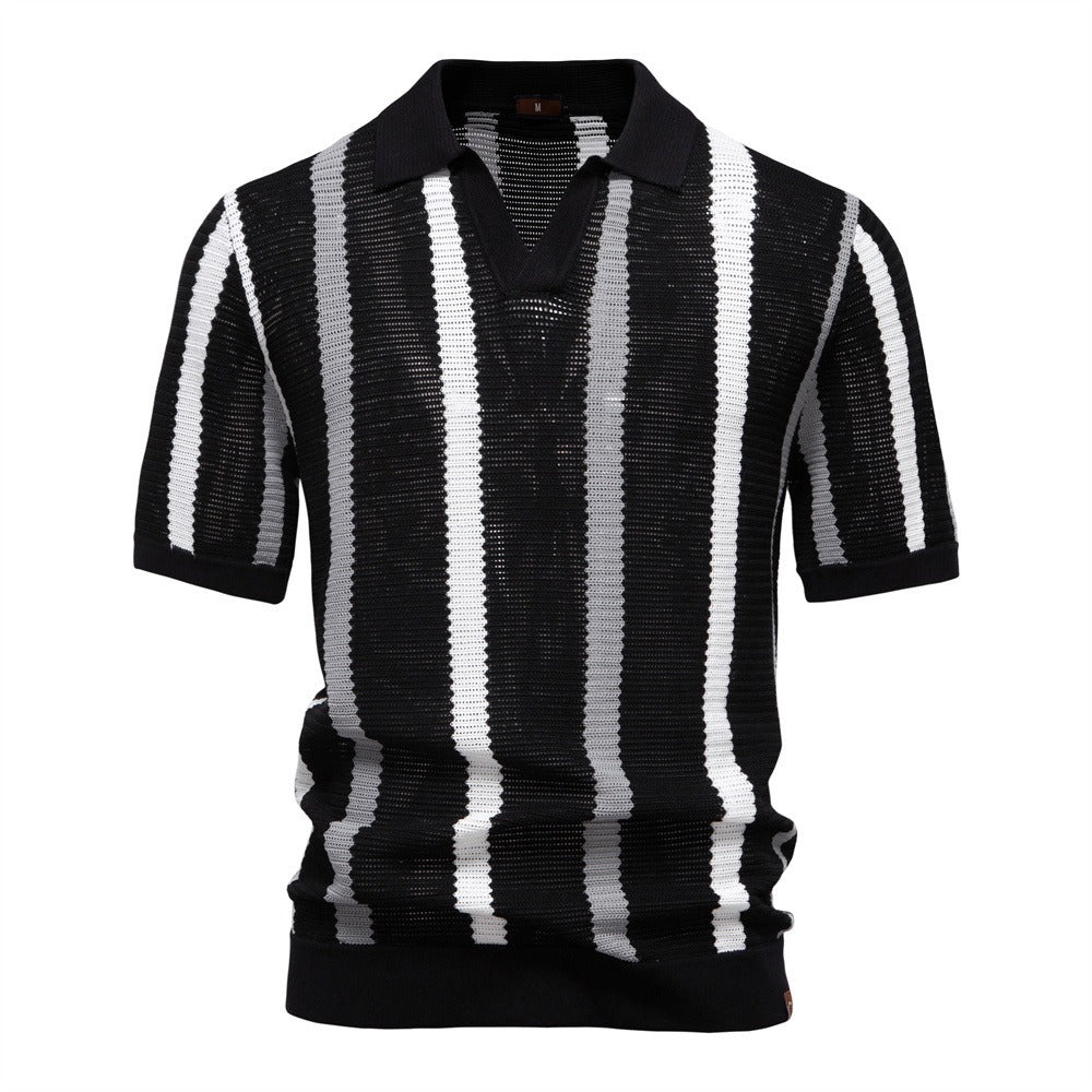 Men's Breathable Stripe Knit Polo Shirt - 2025 Summer Slim-Fit Business Casual Top | PSD8030
