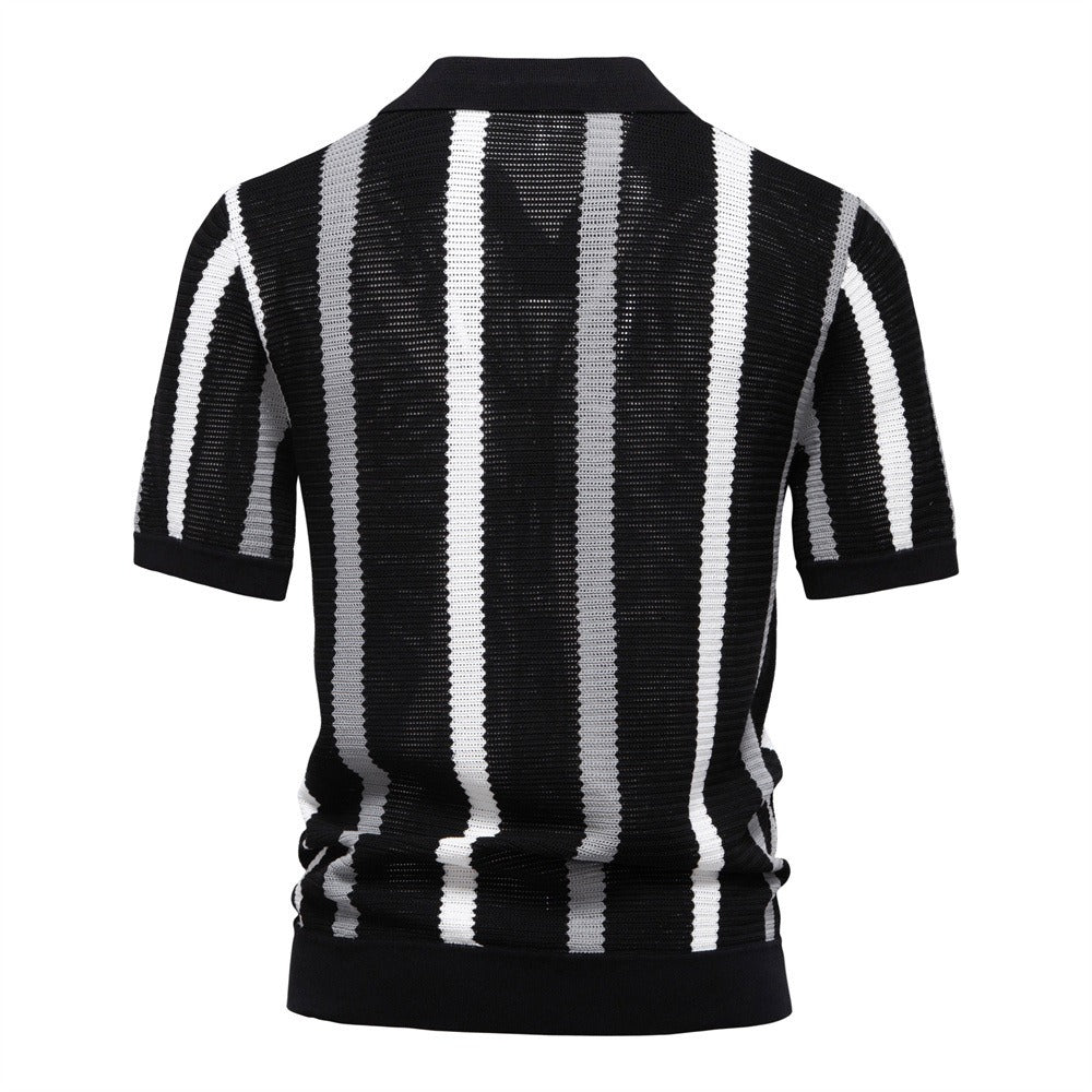 Men's Breathable Stripe Knit Polo Shirt - 2025 Summer Slim-Fit Business Casual Top | PSD8030