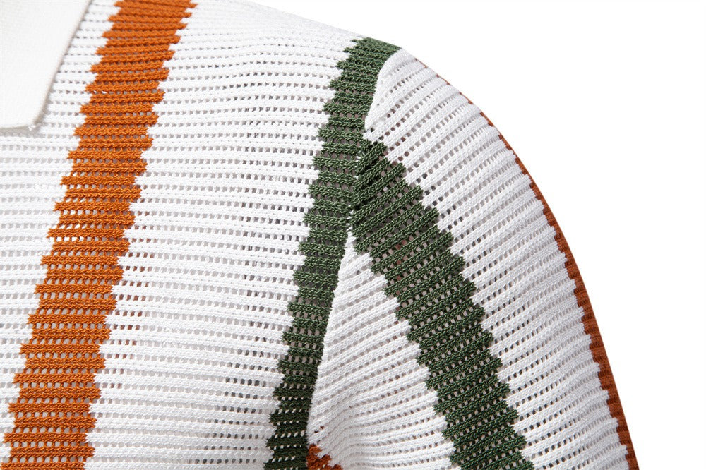 Men's Breathable Stripe Knit Polo Shirt - 2025 Summer Slim-Fit Business Casual Top | PSD8030