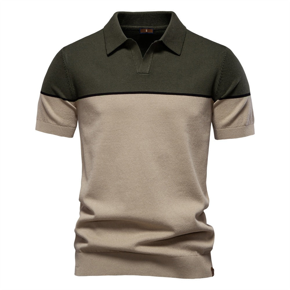 Men's Two-Tone Knit Polo Shirt - 2025 Summer Slim-Fit Business Casual Top | PSD8041