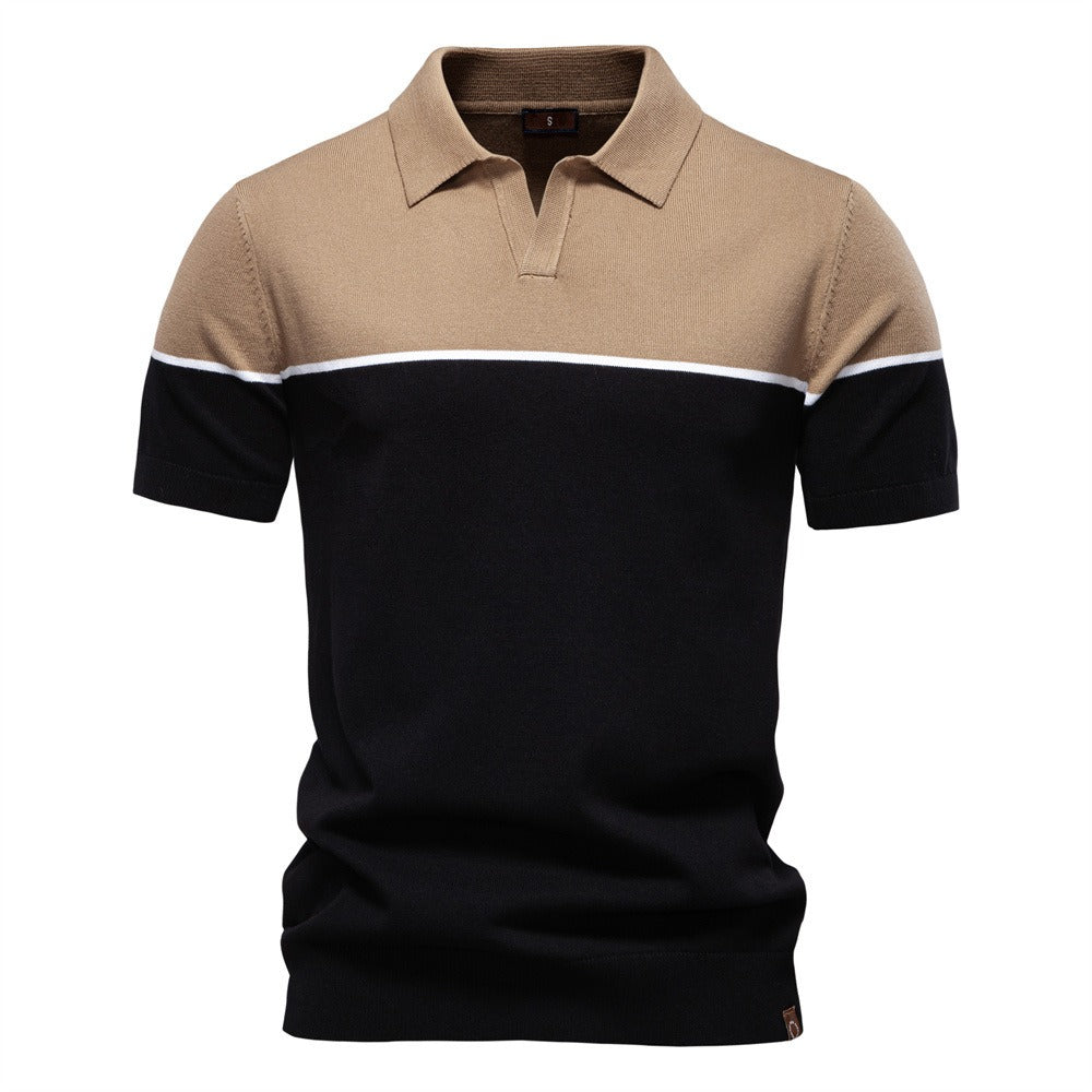 Men's Two-Tone Knit Polo Shirt - 2025 Summer Slim-Fit Business Casual Top | PSD8041