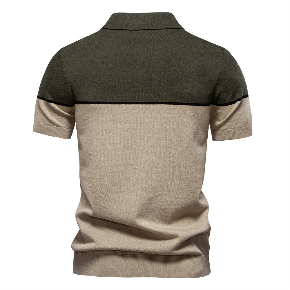 Men's Two-Tone Knit Polo Shirt - 2025 Summer Slim-Fit Business Casual Top | PSD8041