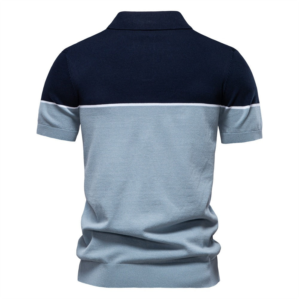 Men's Two-Tone Knit Polo Shirt - 2025 Summer Slim-Fit Business Casual Top | PSD8041