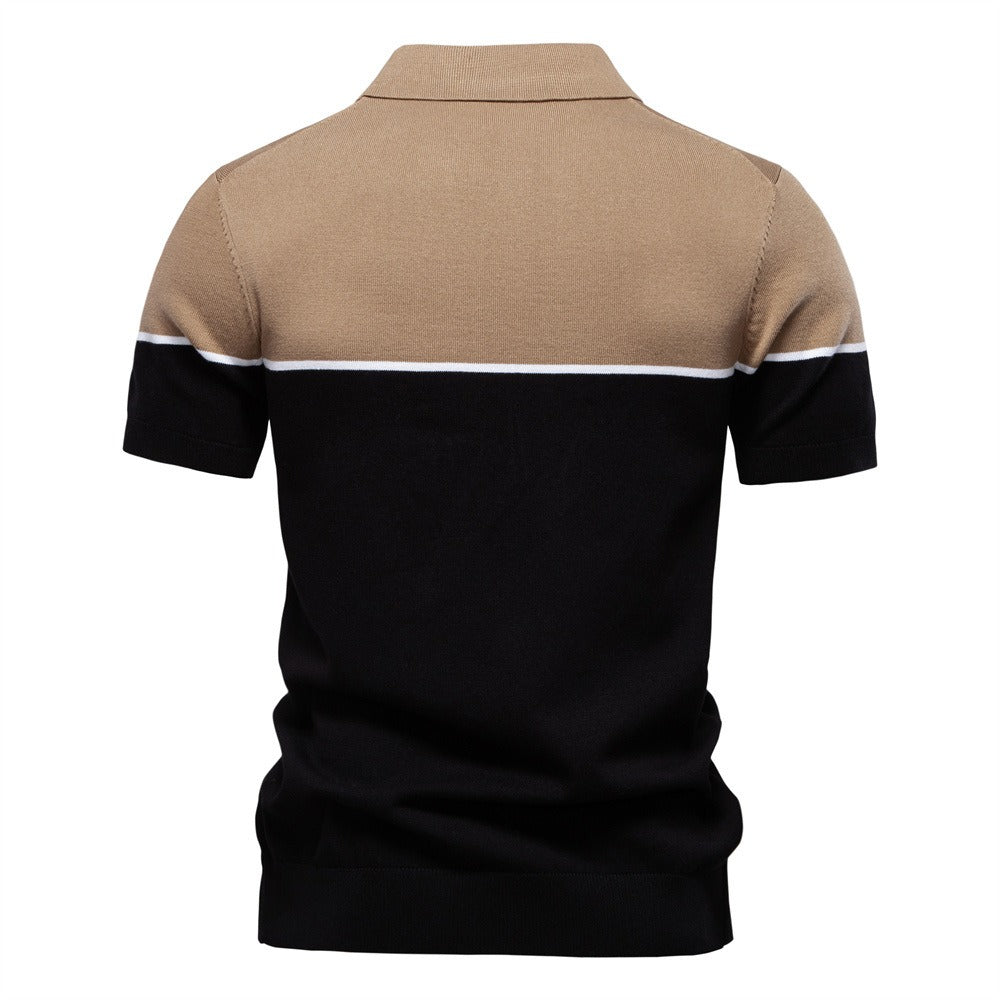 Men's Two-Tone Knit Polo Shirt - 2025 Summer Slim-Fit Business Casual Top | PSD8041