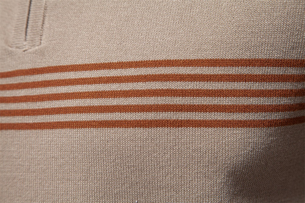 Men's Slim-Fit Stripe Knit Polo Shirt - 2025 Summer Business Casual Top | PSD8047