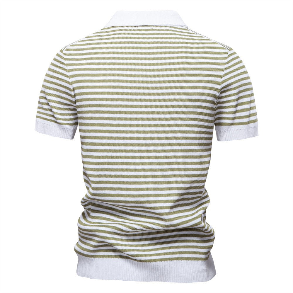 Men's Stripe Knit Polo Shirt with Seagull Collar - 2025 Summer Slim-Fit Business Casual Top | PSD8054