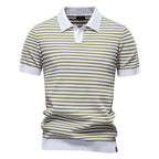 Men's Stripe Knit Polo Shirt with Seagull Collar - 2025 Summer Slim-Fit Business Casual Top | PSD8054