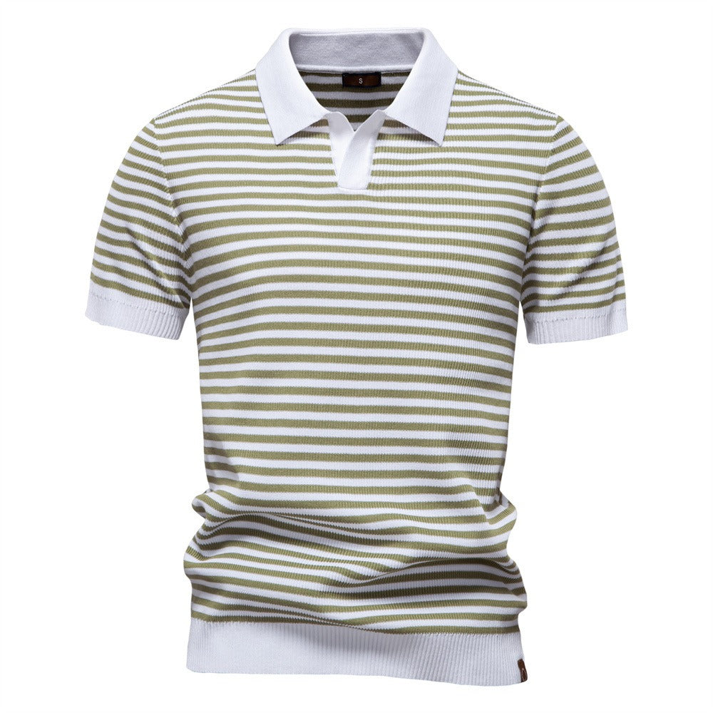 Men's Stripe Knit Polo Shirt with Seagull Collar - 2025 Summer Slim-Fit Business Casual Top | PSD8054
