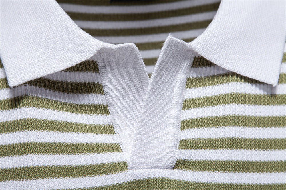 Men's Stripe Knit Polo Shirt with Seagull Collar - 2025 Summer Slim-Fit Business Casual Top | PSD8054