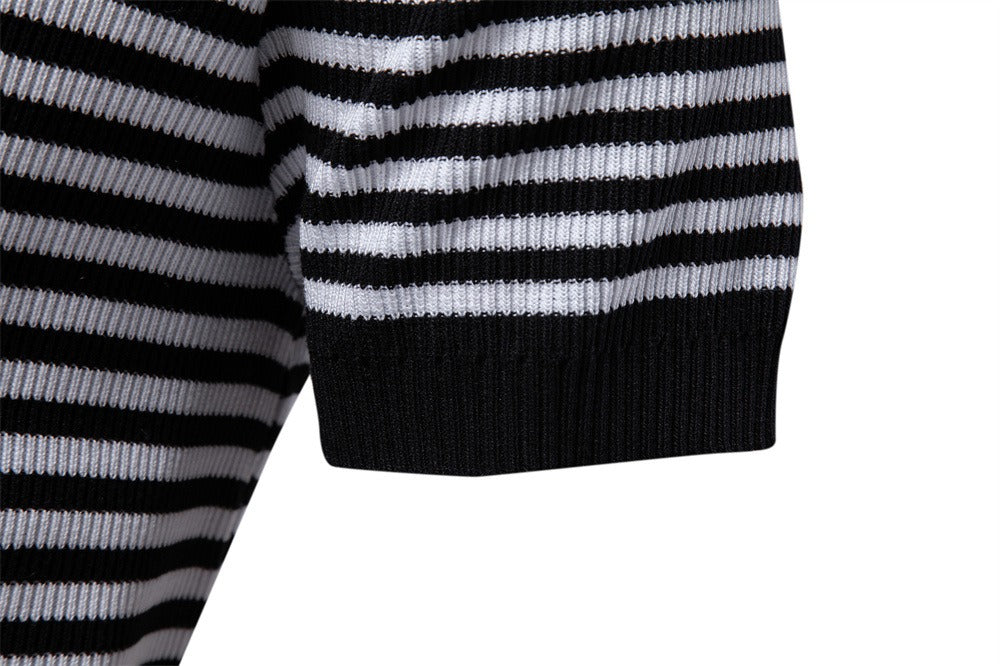 Men's Stripe Knit Polo Shirt with Seagull Collar - 2025 Summer Slim-Fit Business Casual Top | PSD8054