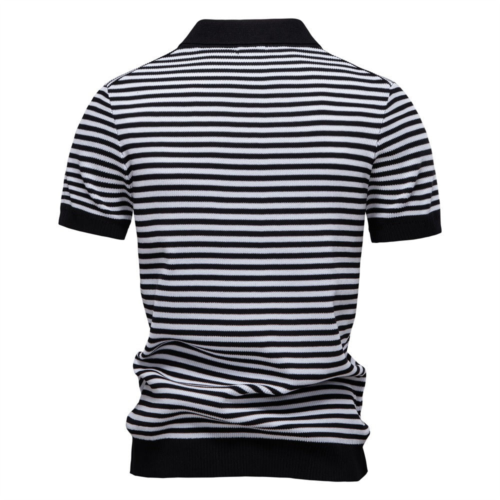 Men's Stripe Knit Polo Shirt with Seagull Collar - 2025 Summer Slim-Fit Business Casual Top | PSD8054