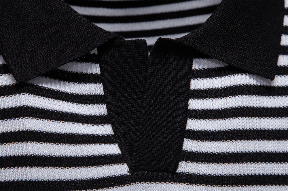 Men's Stripe Knit Polo Shirt with Seagull Collar - 2025 Summer Slim-Fit Business Casual Top | PSD8054