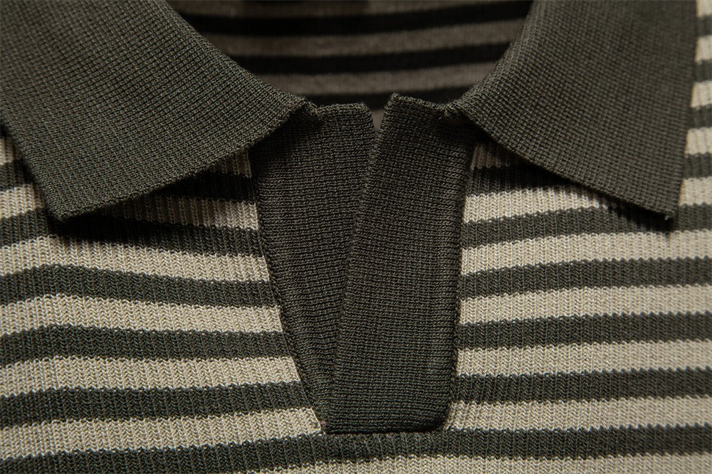 Men's Stripe Knit Polo Shirt with Seagull Collar - 2025 Summer Slim-Fit Business Casual Top | PSD8054