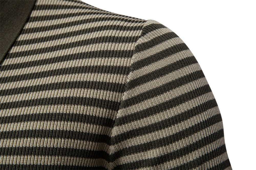 Men's Stripe Knit Polo Shirt with Seagull Collar - 2025 Summer Slim-Fit Business Casual Top | PSD8054