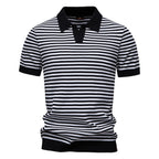 Men's Stripe Knit Polo Shirt with Seagull Collar - 2025 Summer Slim-Fit Business Casual Top | PSD8054