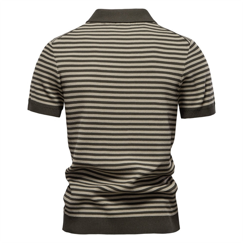 Men's Stripe Knit Polo Shirt with Seagull Collar - 2025 Summer Slim-Fit Business Casual Top | PSD8054