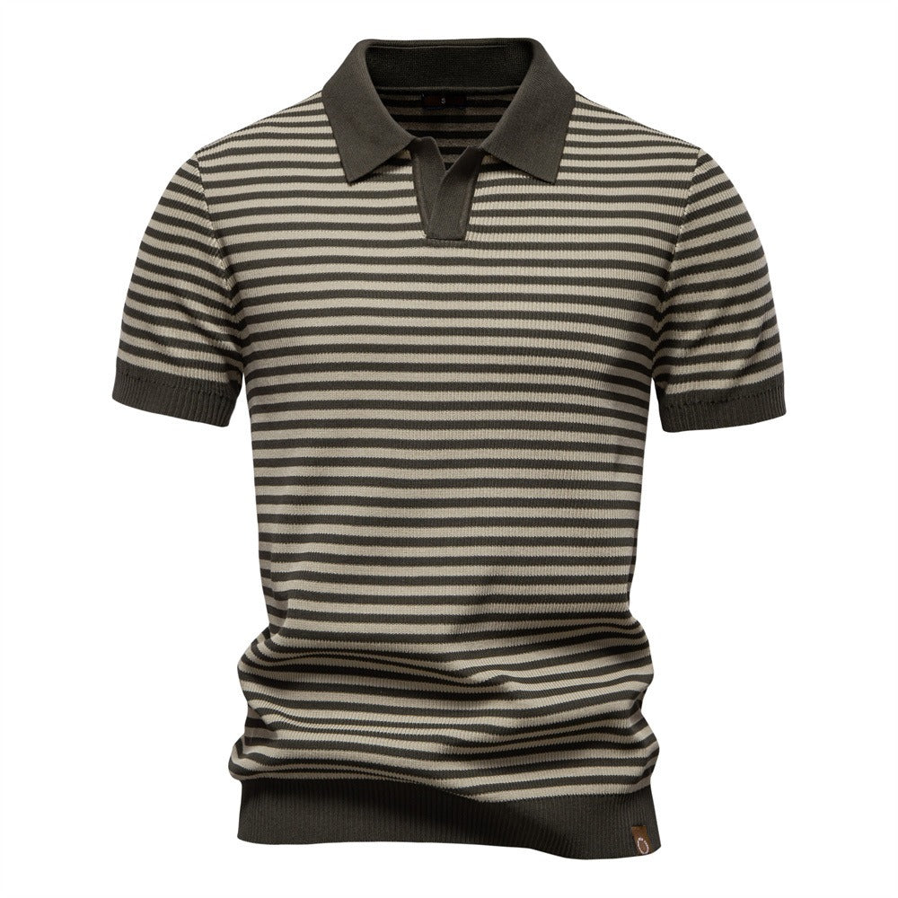 Men's Stripe Knit Polo Shirt with Seagull Collar - 2025 Summer Slim-Fit Business Casual Top | PSD8054