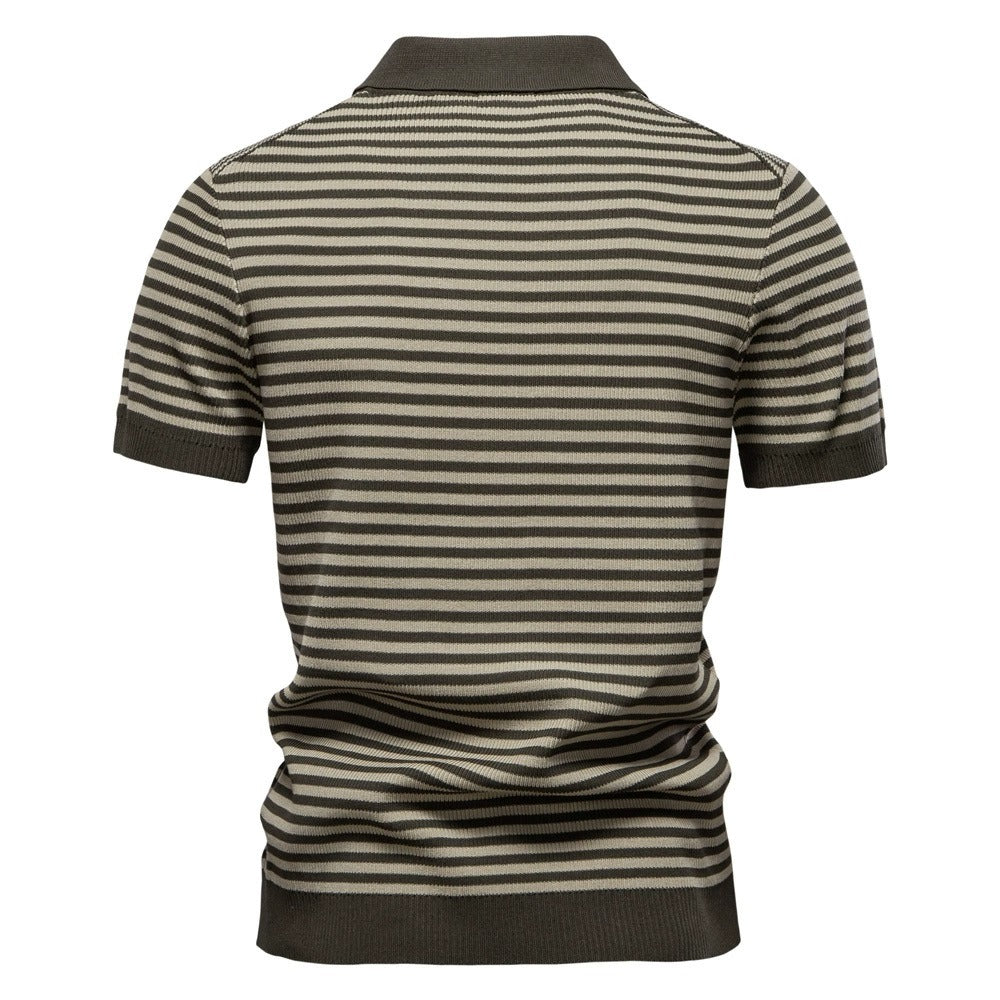 Men's Stripe Knit Polo Shirt with Seagull Collar - 2025 Summer Slim-Fit Business Casual Top | PSD8054