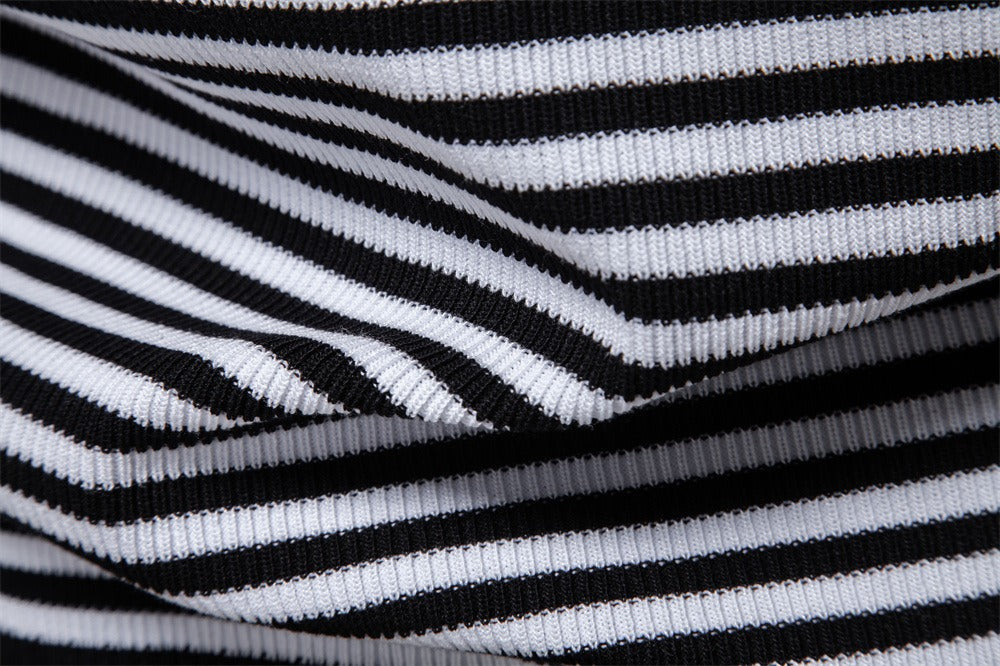 Men's Stripe Knit Polo Shirt with Seagull Collar - 2025 Summer Slim-Fit Business Casual Top | PSD8054