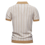 Men's Stripe Knit Polo Shirt with Laser-Cut Detailing - 2025 Summer Slim-Fit Urban Top | PSD8058